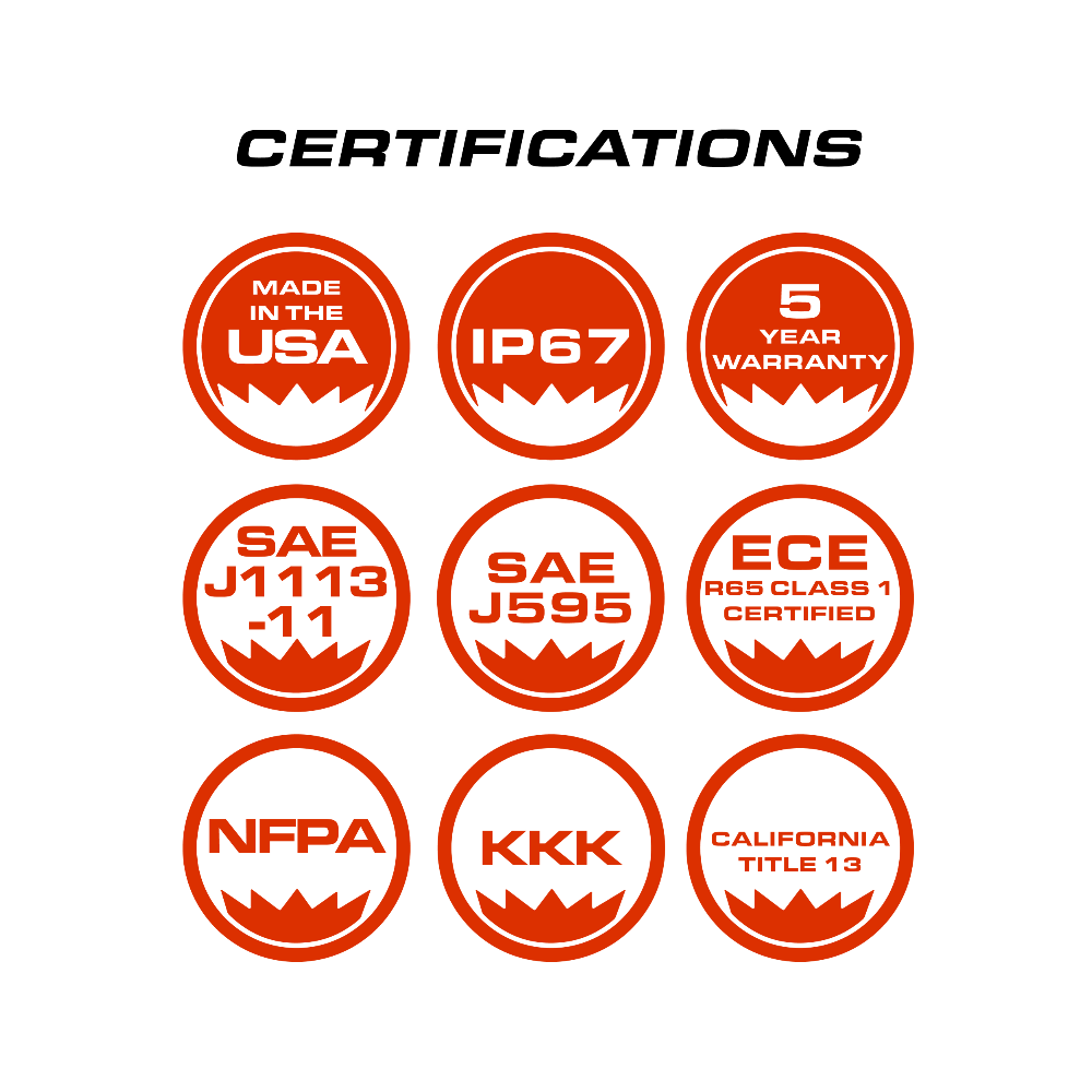 Feniex Fusion-A Front Interior Visor Light Bar Certifications